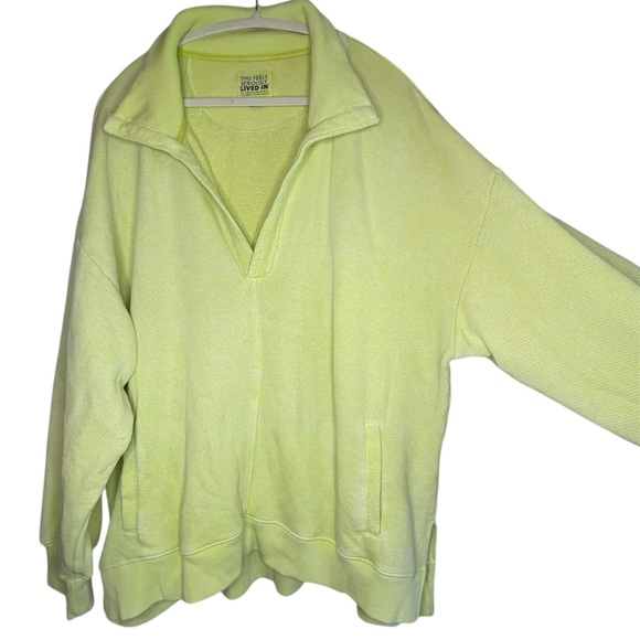 American Eagle Neon Green V-Neck Relaxed Fit Long Sleeve Pullover Sweatshirt - Picture 2 of 6